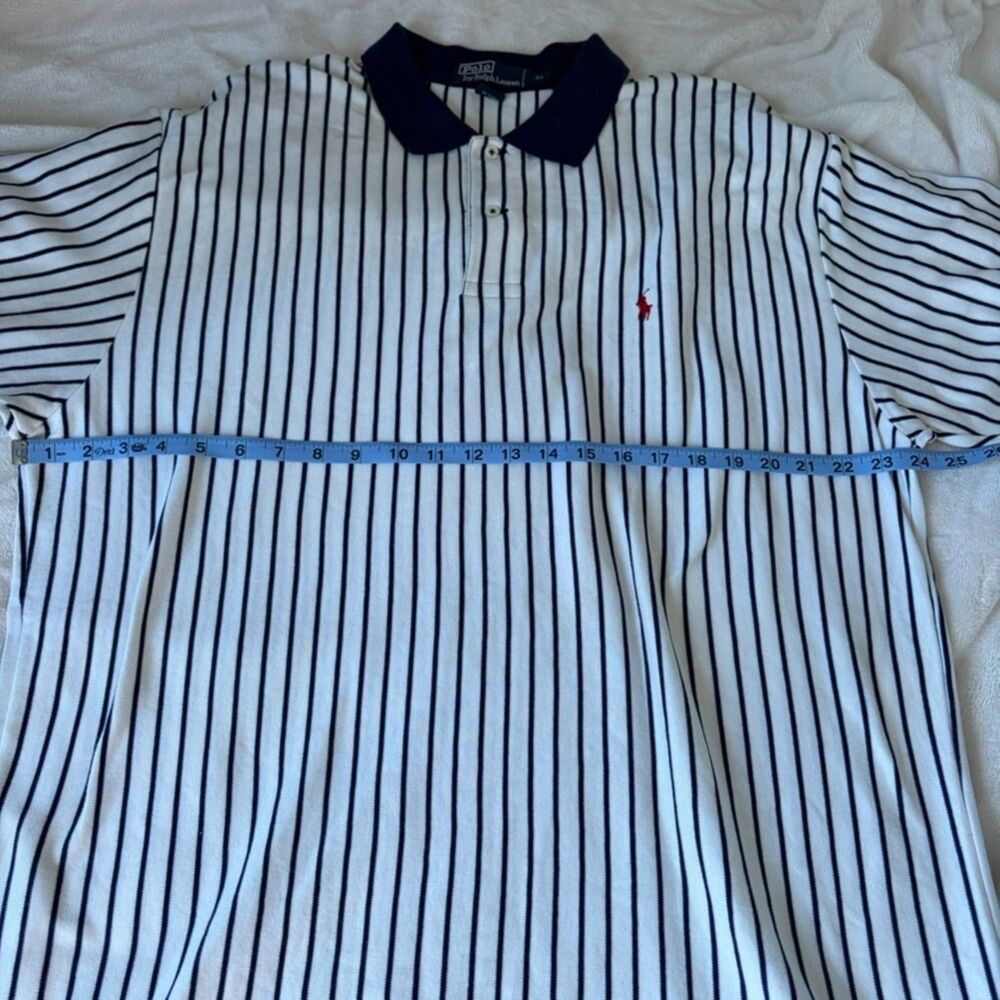 Polo Ralph Lauren Navy White Striped Polo Shirt Size XL Mens 100% Cotton - Picture 6 of 7